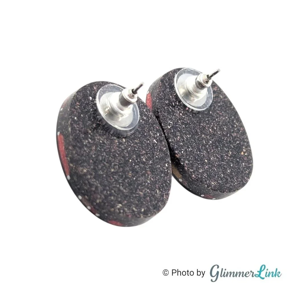 Vintage Abstract Resin Inlay Statement Earrings Modernist Geometric Design - Picture 6 of 9